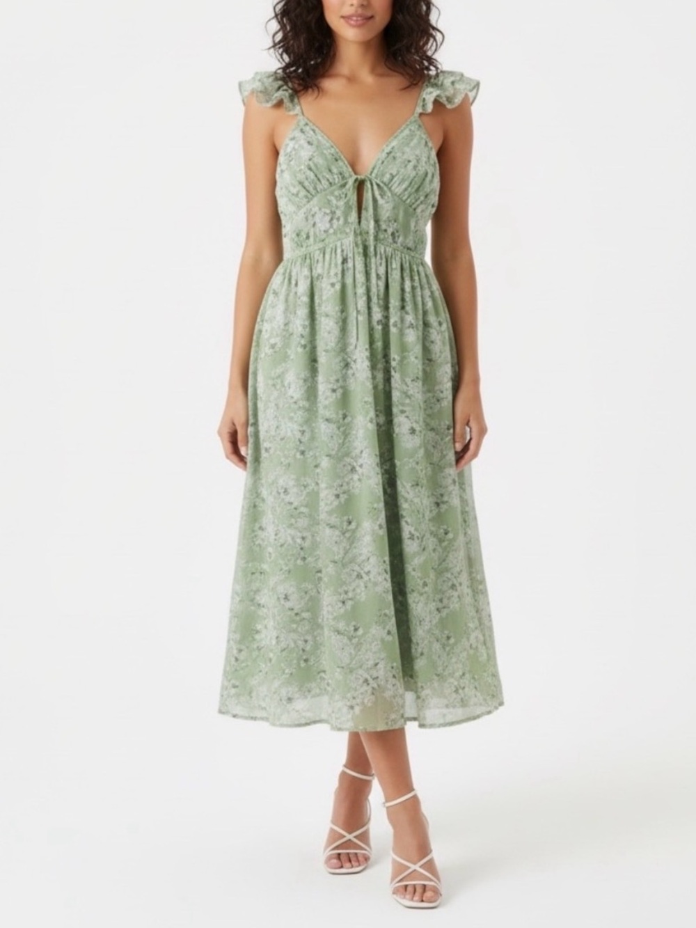 En Saison Sage Green Floral Tie-Front Maxi Dress Size Small